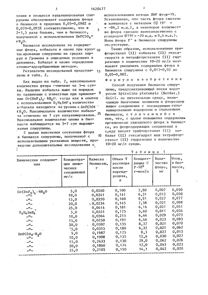 Способ получения биомассы спирулины (патент 1620477)