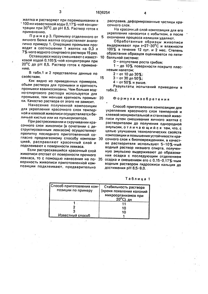 Способ приготовления композиции для укрепления красочного слоя темперной и клеевой монументальной и станковой живописи (патент 1636254)
