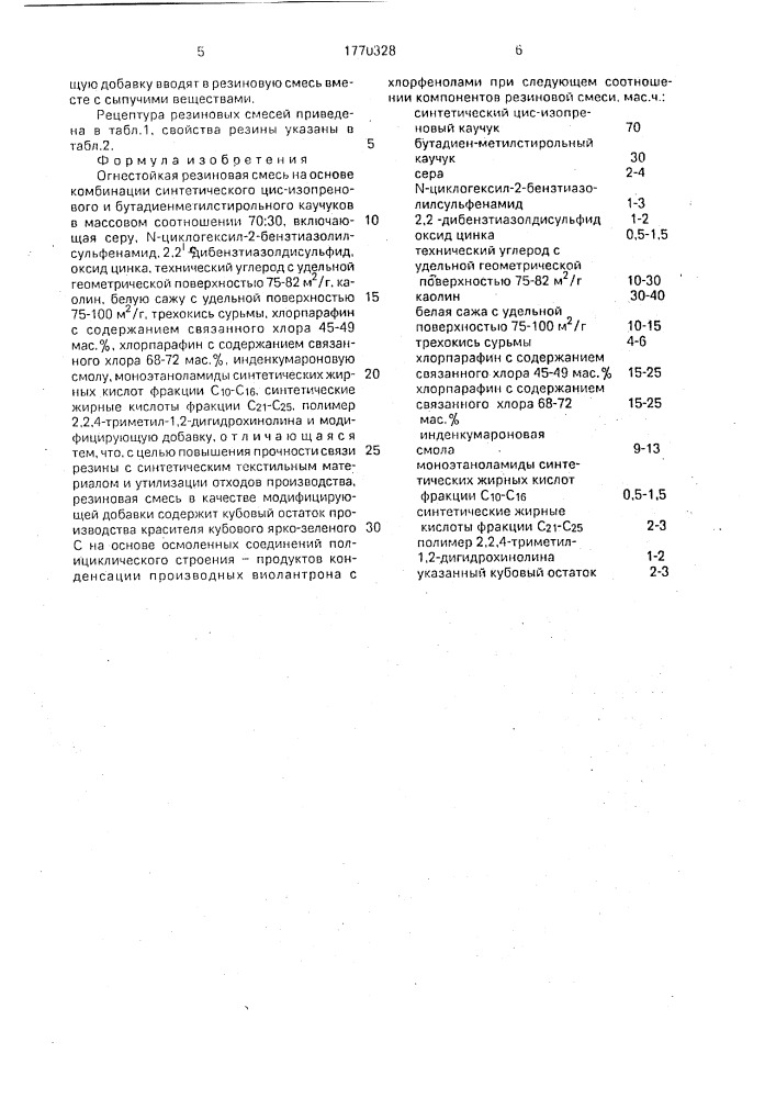 Огнестойкая резиновая смесь (патент 1770328)