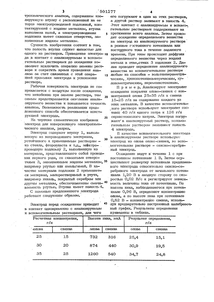 Электрод для инверсионного электрохимического анализа (патент 991277)