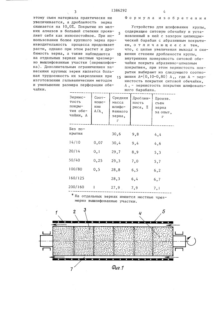 Устройство для шлифования крупы (патент 1386292)