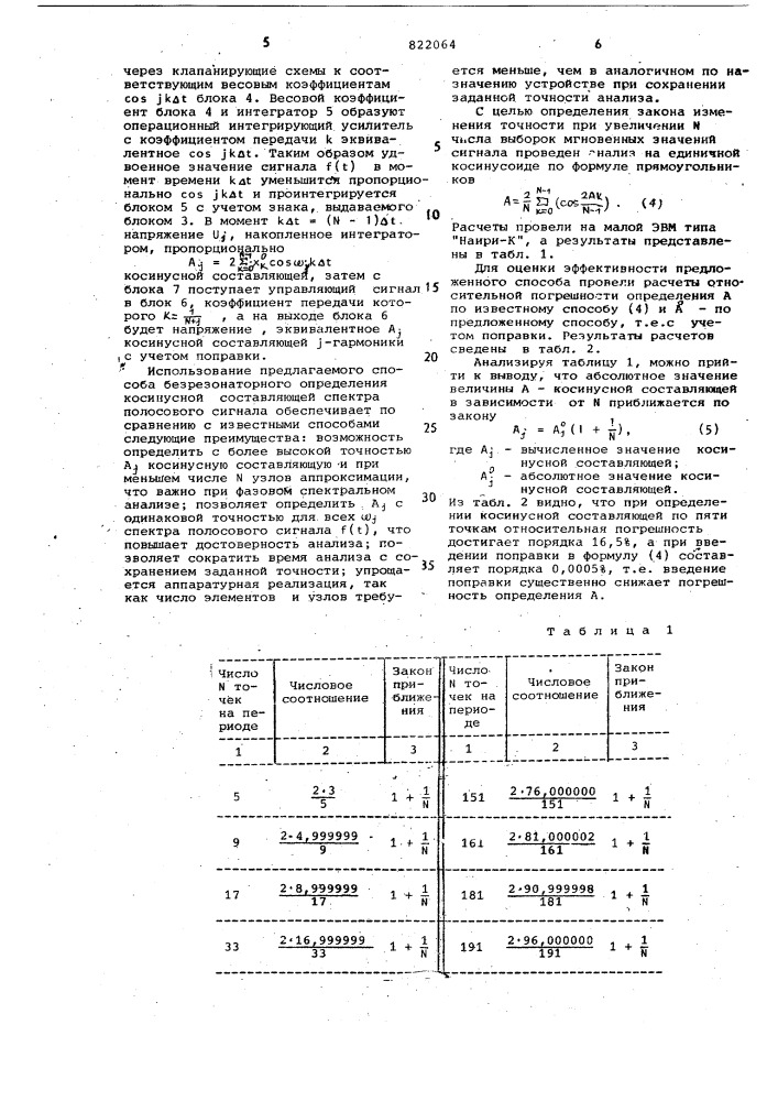 Способ безрезонаторного определе-ния косинусной составляющей спектраполосового сигнала (патент 822064)