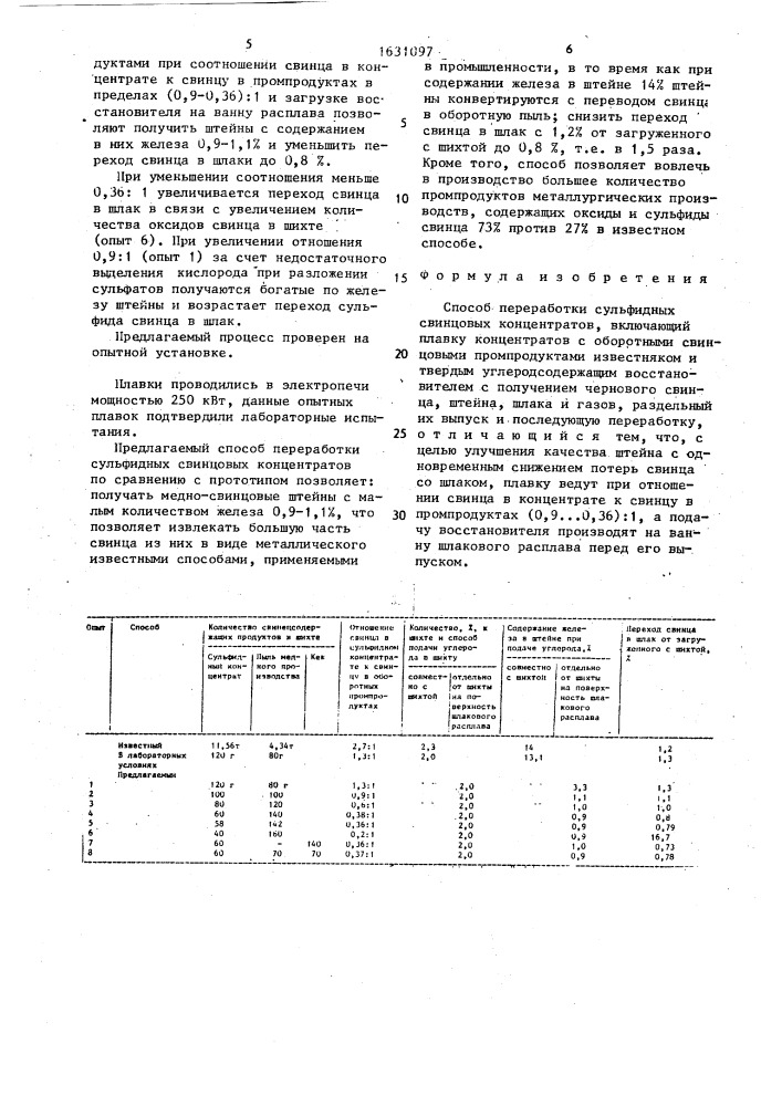 Способ переработки сульфидных свинцовых концентратов (патент 1631097)