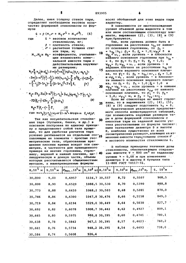 Способ дозирования стекломассы (патент 893905)