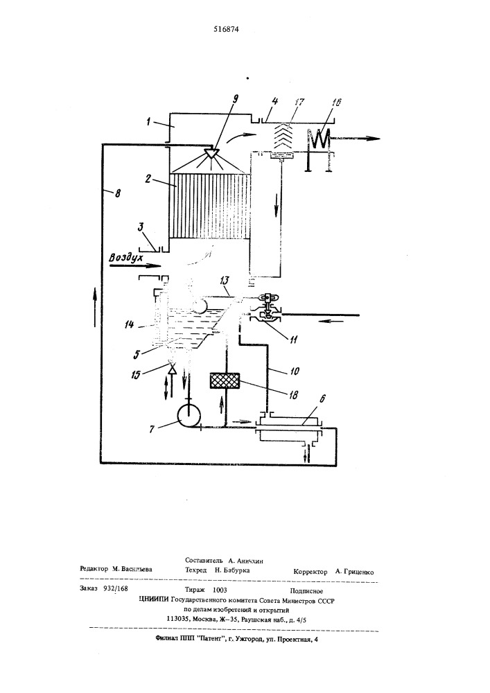 Способ охлаждения воздуха в контактном аппарате (патент 516874)