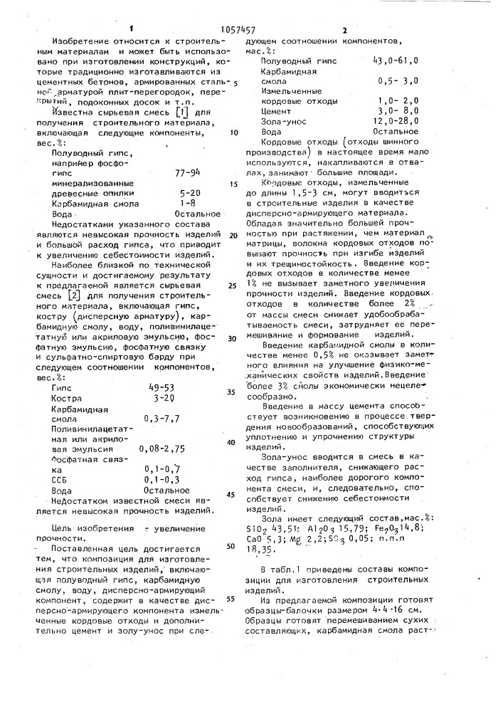 Композиция для изготовления строительных изделий (патент 1057457)