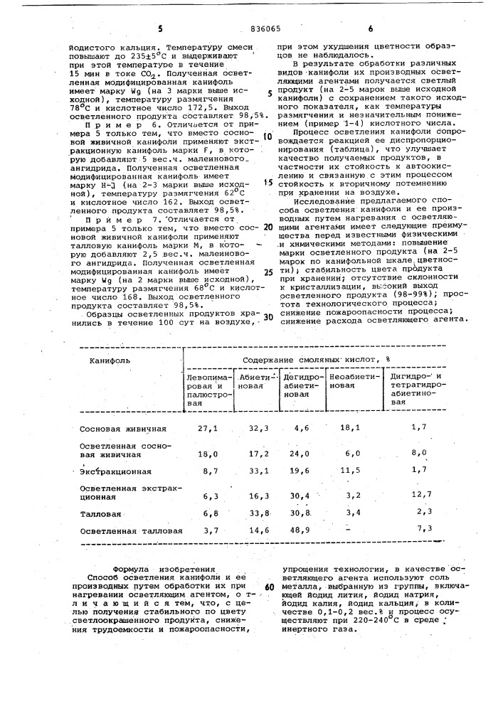 Способ осветления канифоли и еепроизводных (патент 836065)