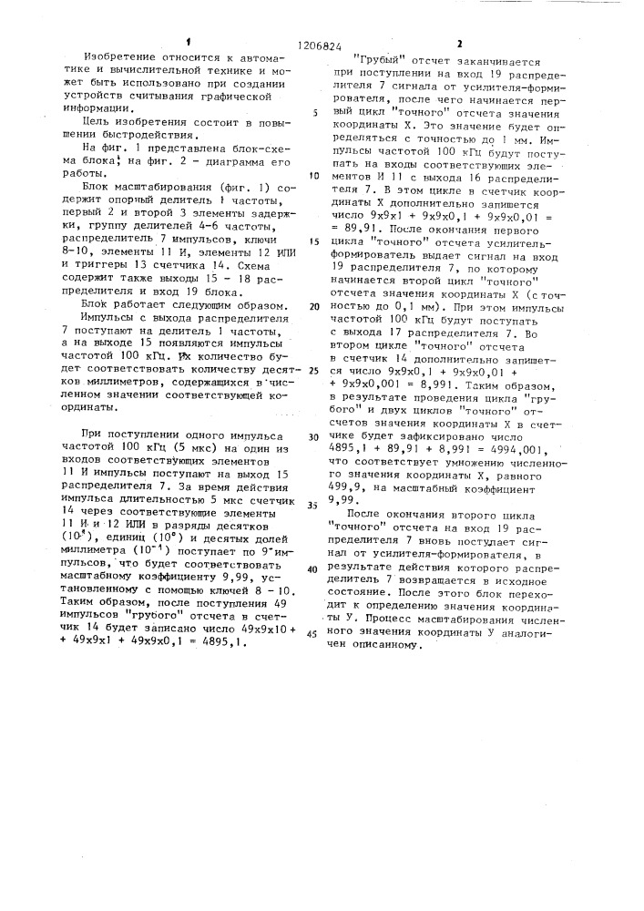 Блок масштабирования для устройства считывания графической информации (патент 1206824)