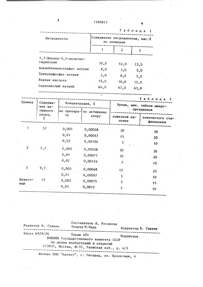 Дезинфицирующее отбеливающее средство "дезбел (патент 1189877)