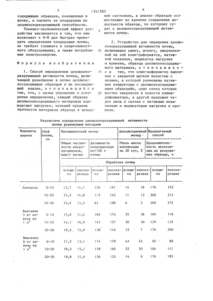 Способ определения целлюлозоразрушающей активности почвы и устройство для его осуществления (патент 1341583)