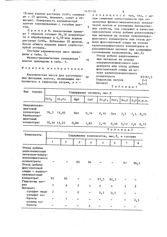 Керамическая масса для изготовления фасадных плиток (патент 1470718)