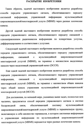 Способ передачи управляющего сигнала для данных мультимедийных широковещательных/многоадресных услуг (mbms) в системе беспроводной подвижной связи (патент 2307467)