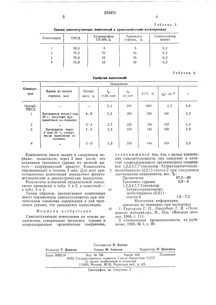 Самозатухающая композиция на основе полиэтилена (патент 572471)