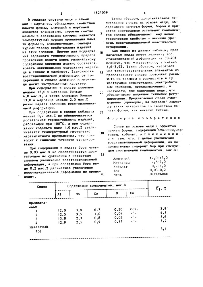 Сплав на основе меди с эффектом памяти формы (патент 1624039)