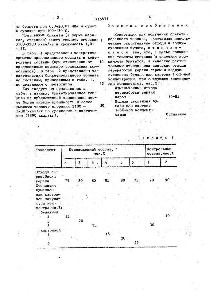 Композиция для получения брикетированного топлива (патент 1715831)