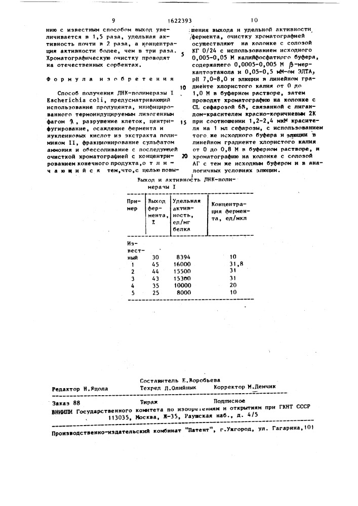 Способ получения днк-полимеразы 1 еsснеriснiа coli (патент 1622393)