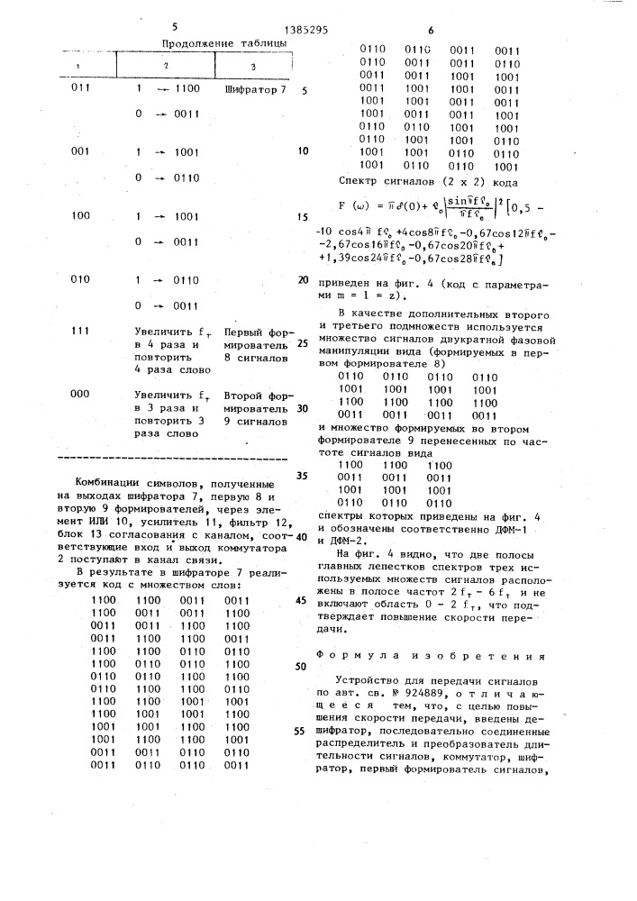 Устройство для передачи сигналов (патент 1385295)