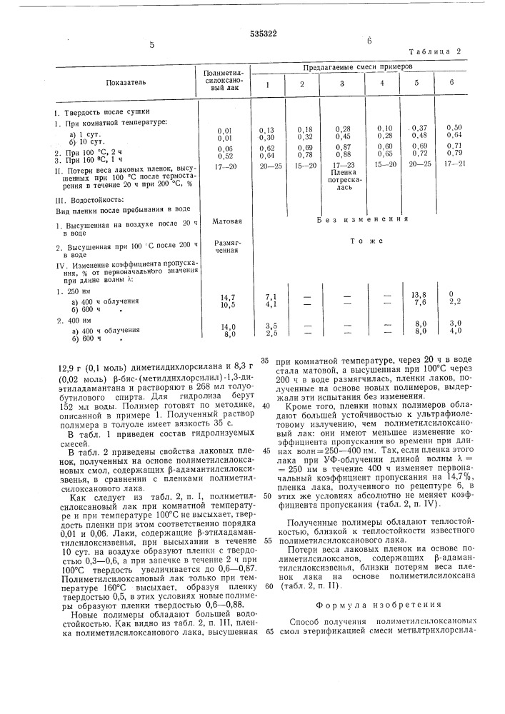 Способ получения полиметилсилоксановых смол (патент 535322)