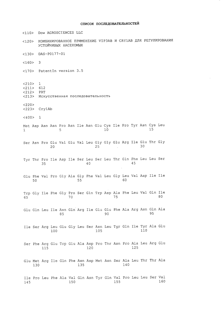Комбинированное применение vip3ab и cry1ab для регулирования устойчивых насекомых (патент 2608500)
