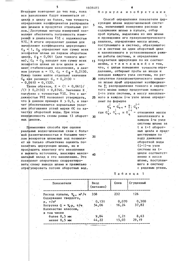 Способ определения показателя циркуляции шлама водно- шламовой системы (патент 1608485)