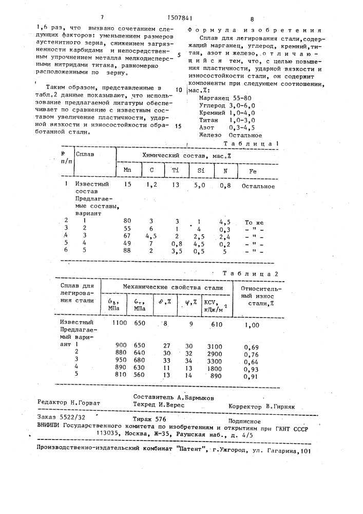 Сплав для легирования стали (патент 1507841)