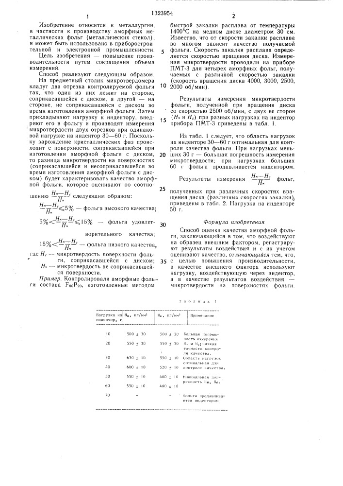 Способ оценки качества аморфной фольги (патент 1323954)