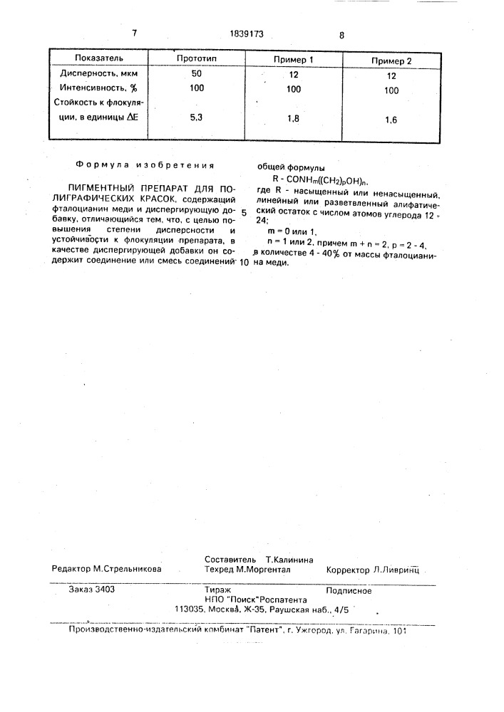 Пигментный препарат для полиграфических красок (патент 1839173)