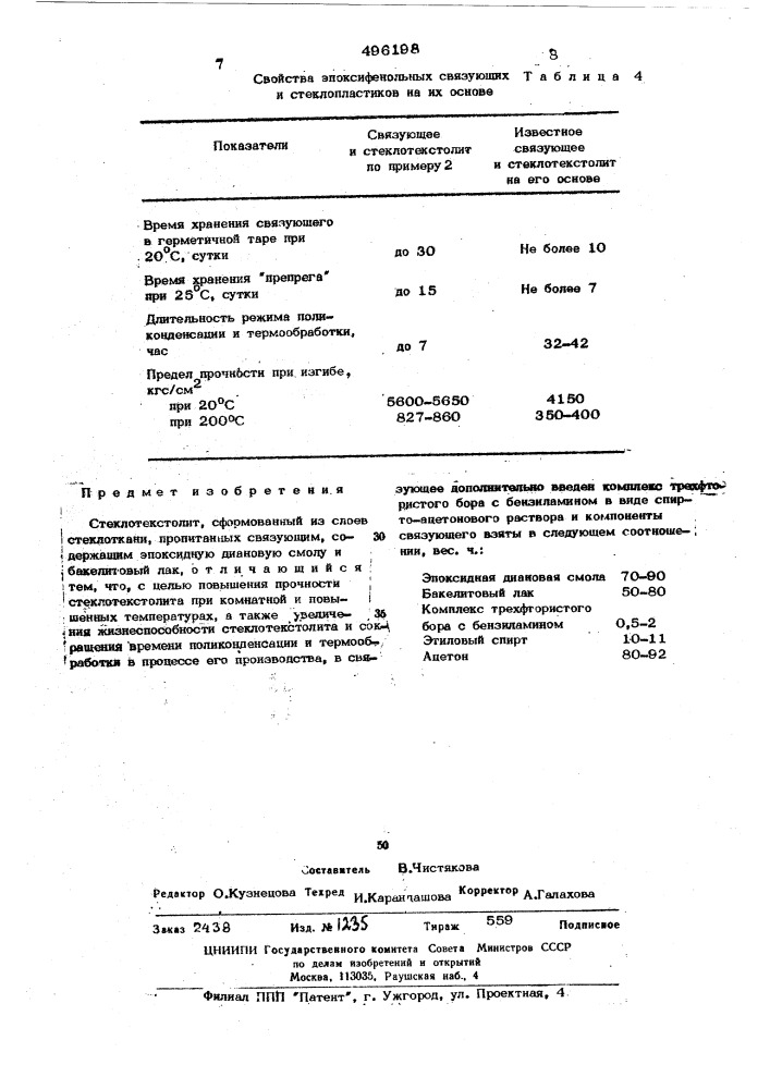 Стеклотекстолит (патент 496198)