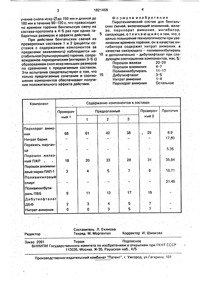 Пиротехнический состав для бенгальских свечей (патент 1821468)