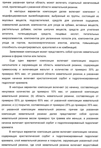 Композиция для жевательной резинки с жидким наполнителем (патент 2398442)