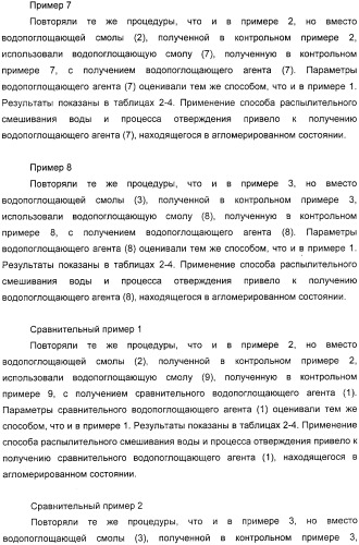 Водопоглощающий агент в виде частиц, содержащий в качестве основного компонента водопоглощающую смолу (варианты), поглощающее изделие на его основе и варианты способа получения водопоглощающего агента (патент 2338763)