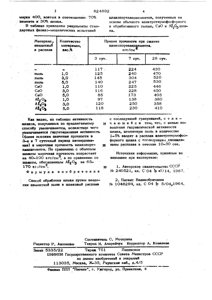 Способ обработки шлака (патент 624892)