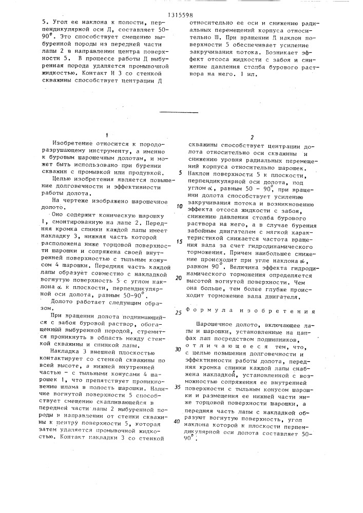 Шарошечное долото (патент 1315598)