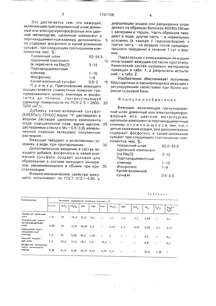 Вяжущее (патент 1761706)