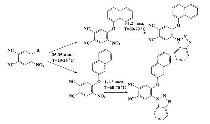 Способ получения 4-(1-бензотриазолил)-5-[1(2)-нафтокси]фталодинитрилов (патент 2540866)