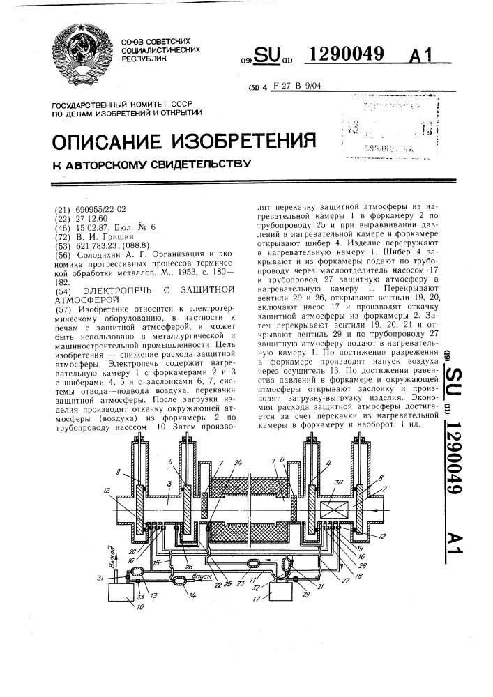 Электропечь с защитной атмосферой (патент 1290049)