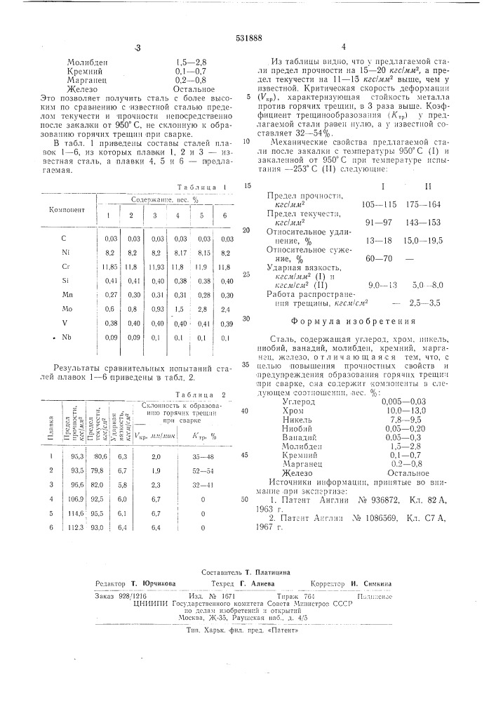 Сталь (патент 531888)