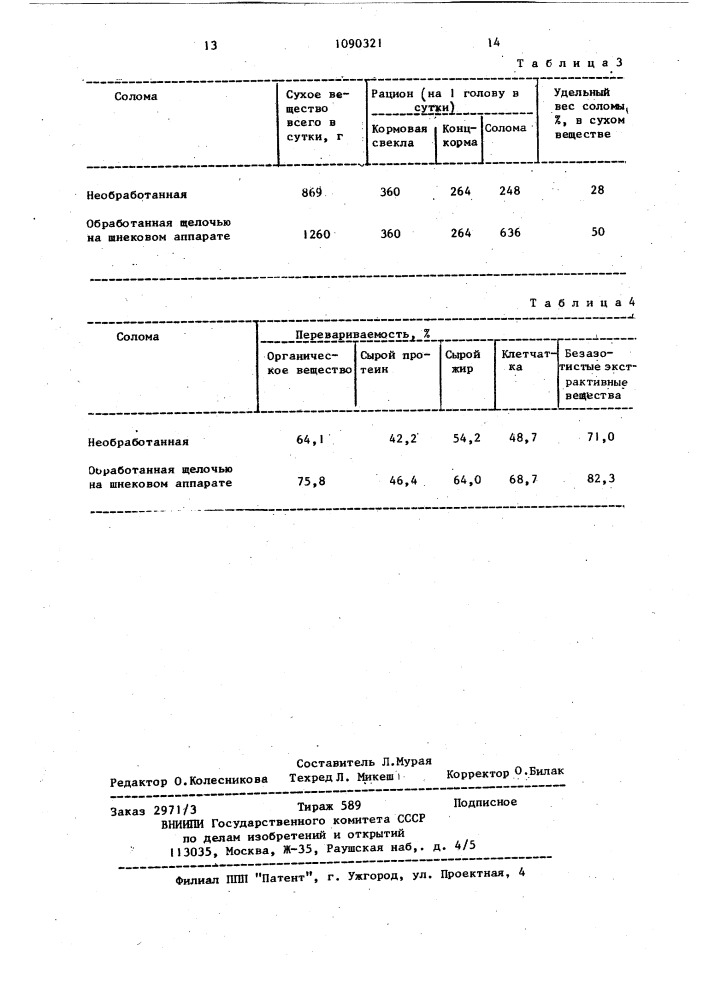 Способ обработки соломы на корм для жвачных животных (патент 1090321)