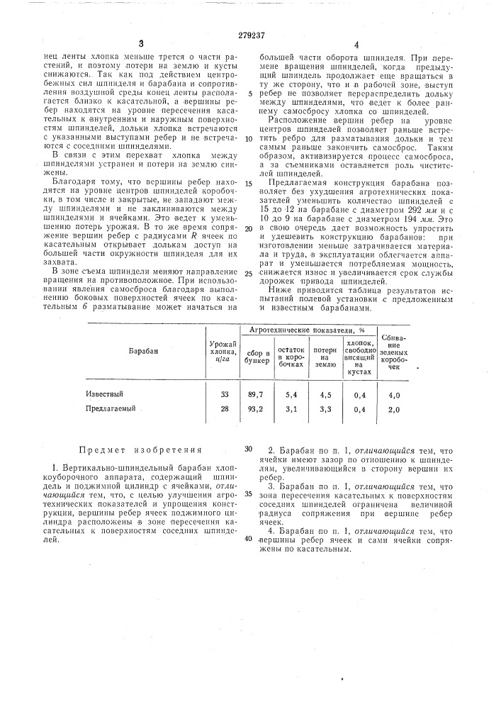 Вертикально-шпиндельный барабан хлопкоуборочного аппарата (патент 279237)