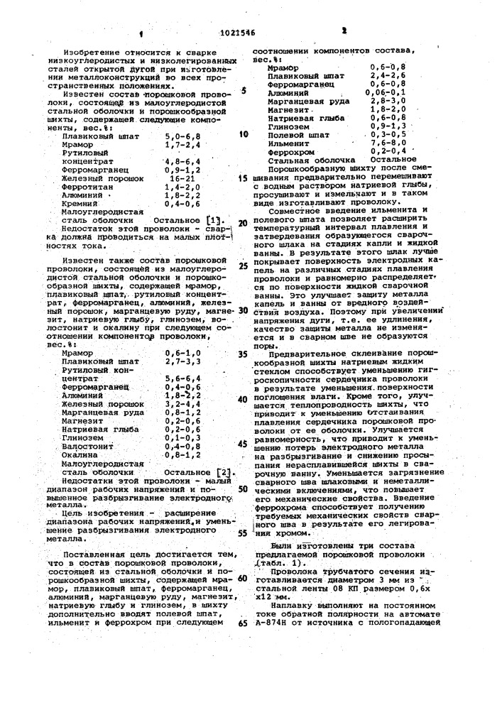 Состав порошковой проволоки (патент 1021546)
