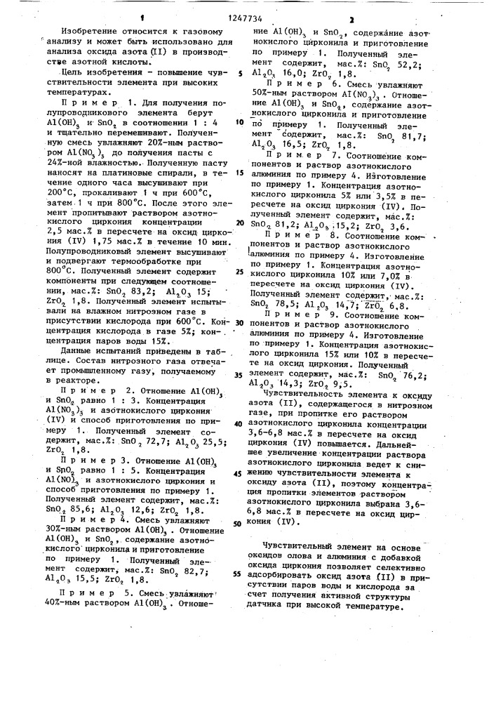 Полупроводниковый элемент для анализа оксида азота (п) (патент 1247734)