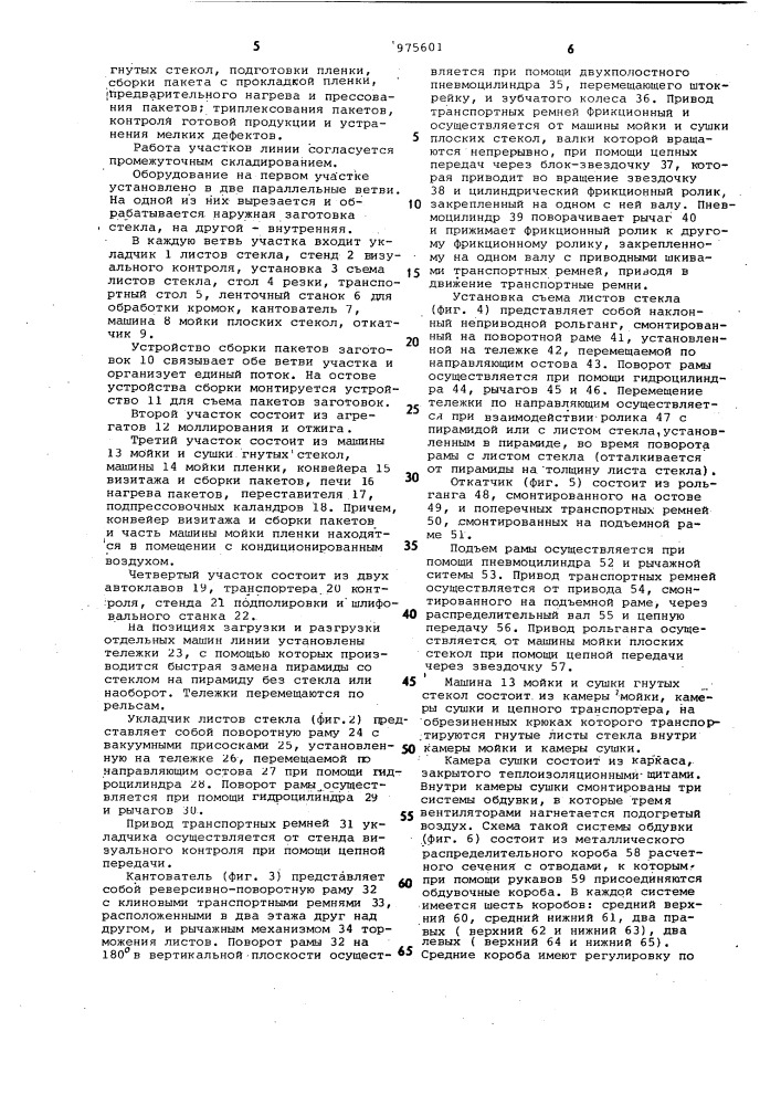 Линия для изготовления стекол "триплекс (патент 975601)