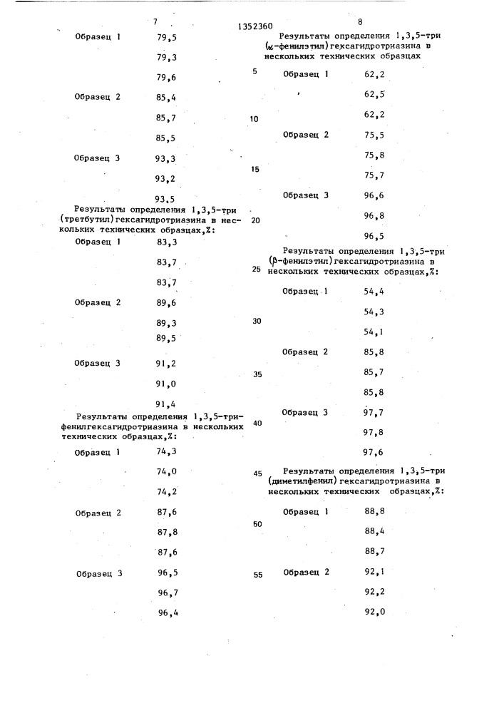 Способ определения 1,3,5-триарил (алкил)гексагидротриазинов (патент 1352360)