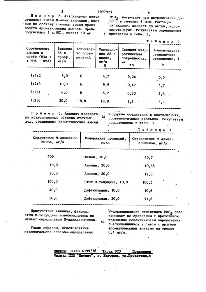 Способ определения @ -алкиланилинов в воде (патент 1097923)