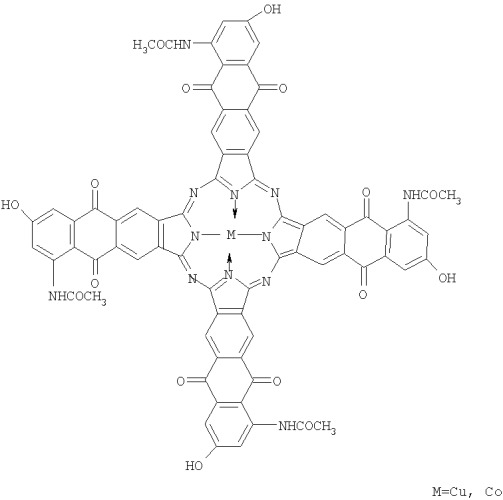 Тетра-(5-ацетиламино-7-гидрокси)-антрахинонопорфиразины меди и кобальта (патент 2404186)