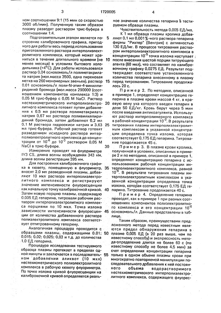 Способ определения гепарина в плазме крови (патент 1720005)