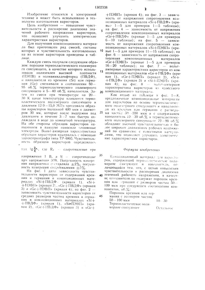 Композиционный материал для варисторов (патент 1302338)