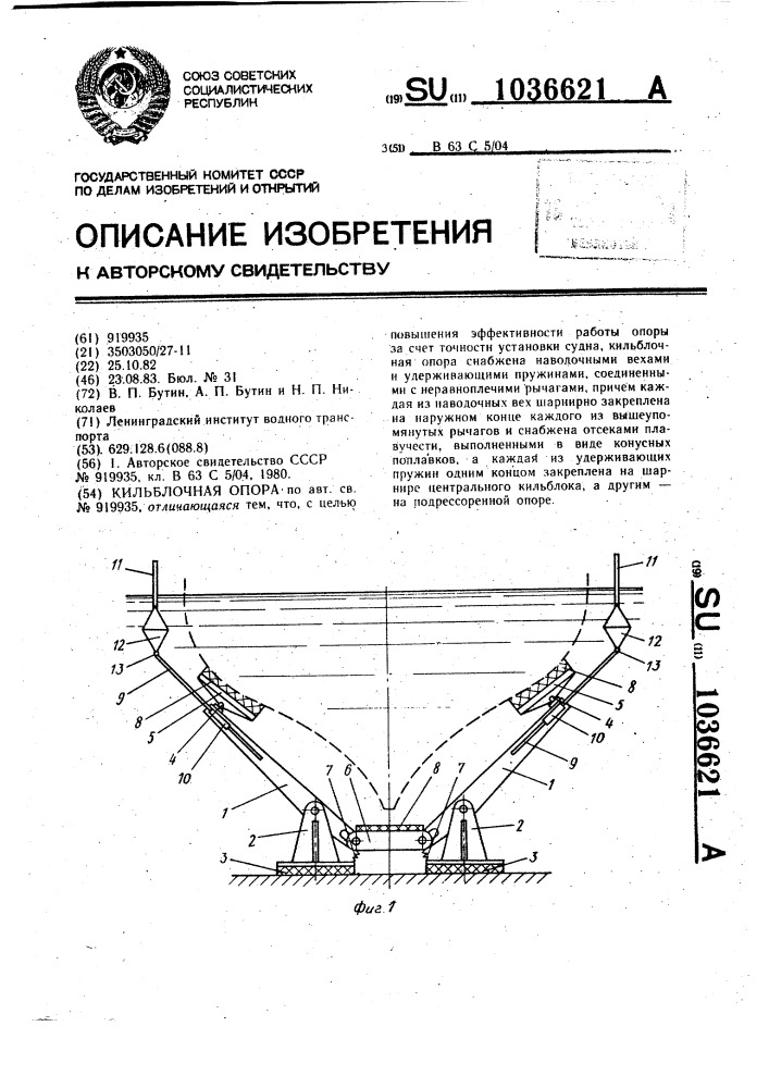 Кильблочная опора (патент 1036621)