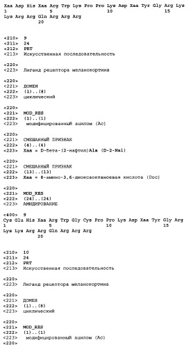 Лиганды рецепторов меланокортинов (патент 2401841)