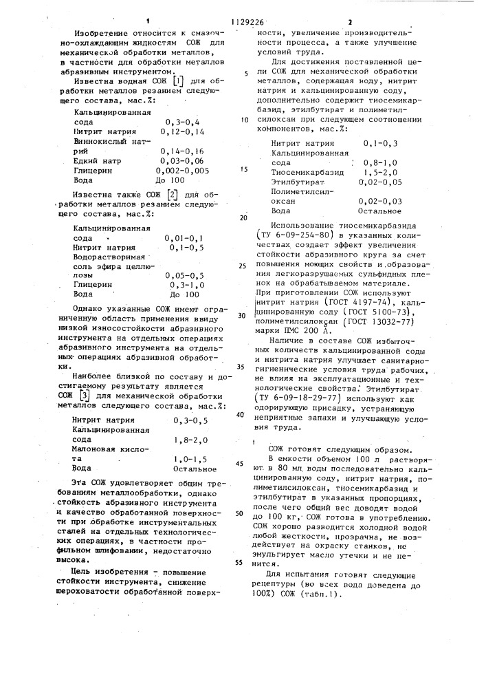 Смазочно-охлаждающая жидкость для механической обработки металлов (патент 1129226)